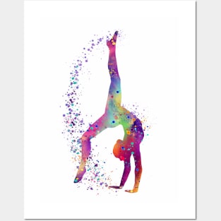 Gymnastics Tumbling Girl Watercolor Silhouette Posters and Art